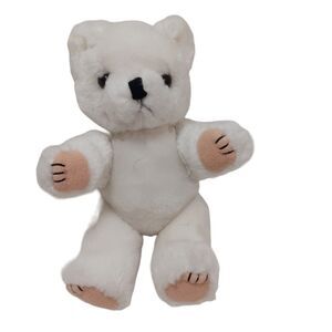 Baby Teddy Bear 8" WHITE Moveable Limbs Realistic Felt Hands Feet Rare Vintage